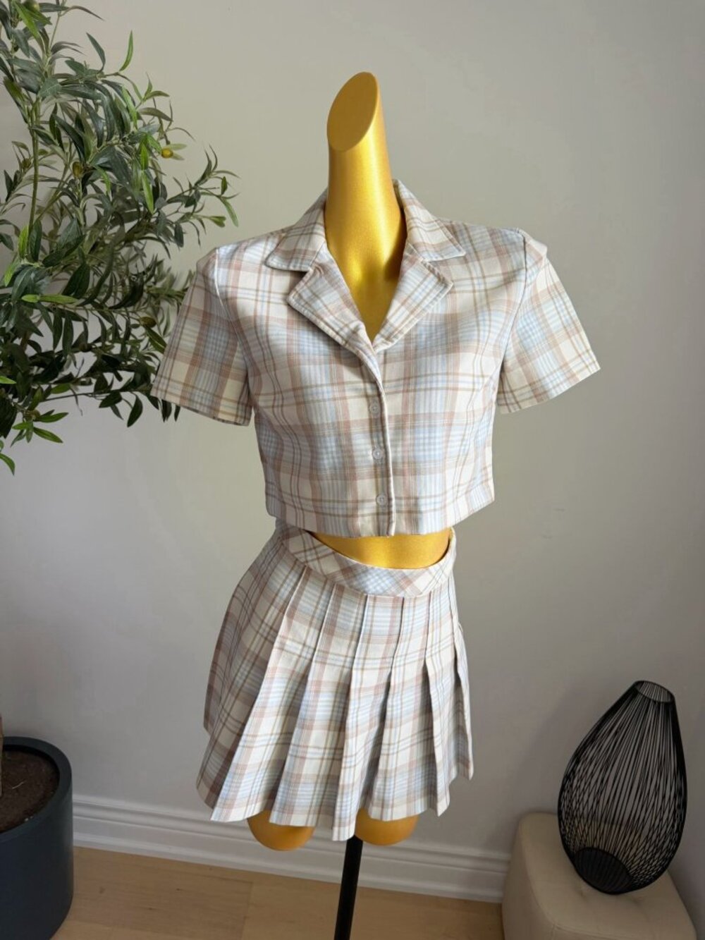 Sunday Best Plaid Crop Top Pleated Mini Skirt Set XS / 0